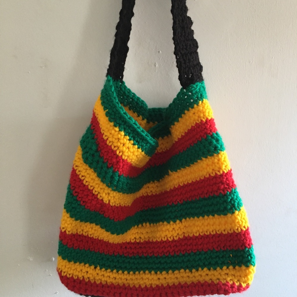 Crocheted Rasta Rastafarian hobo shoulder bag